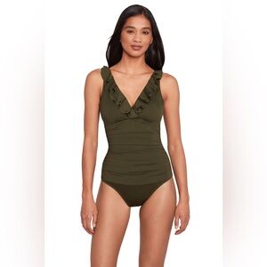 Ralph Lauren Deep Green Ruffle One-Piece Swimsuit